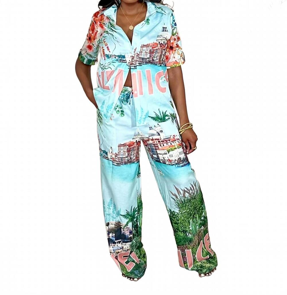 NEW ENDLESS MOON venetian coastline pant set in blue
